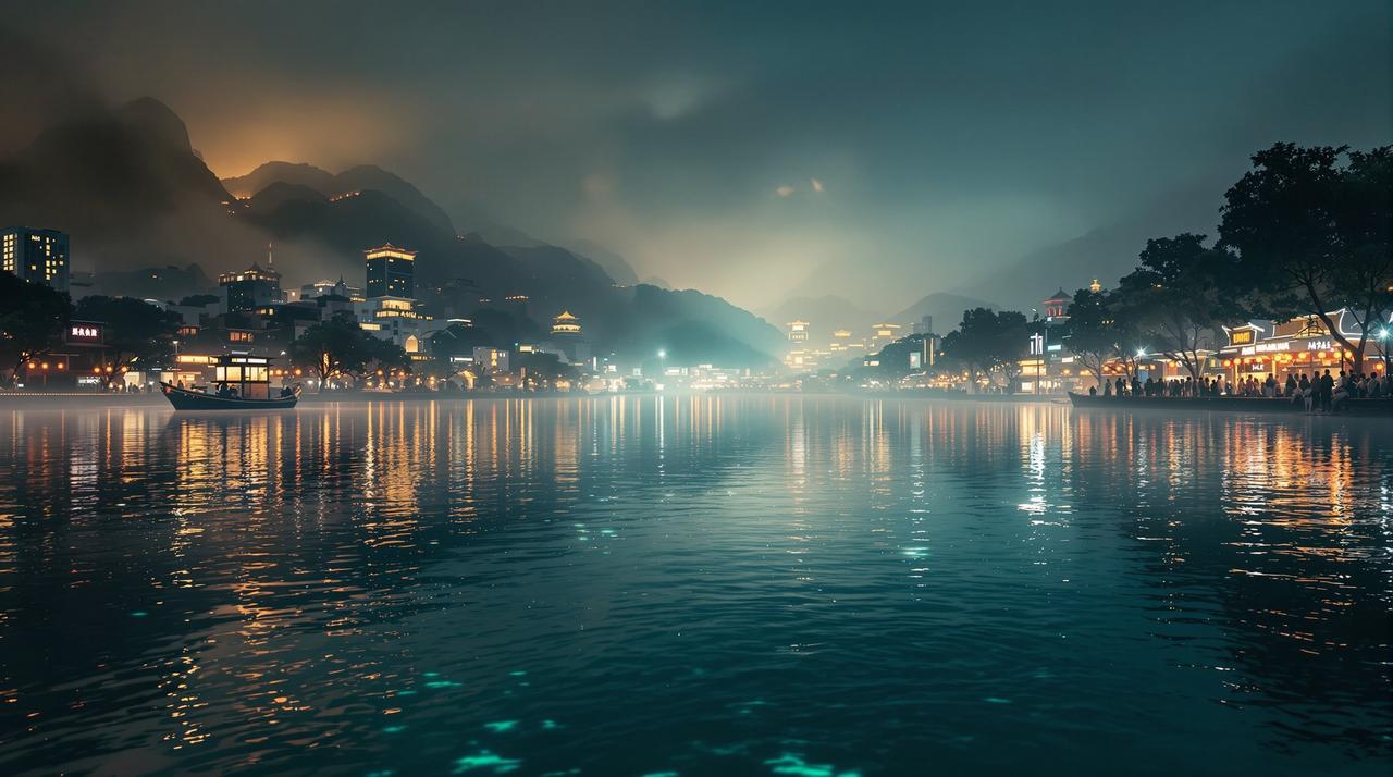 欧美视频 - 河畔城市夜景全景